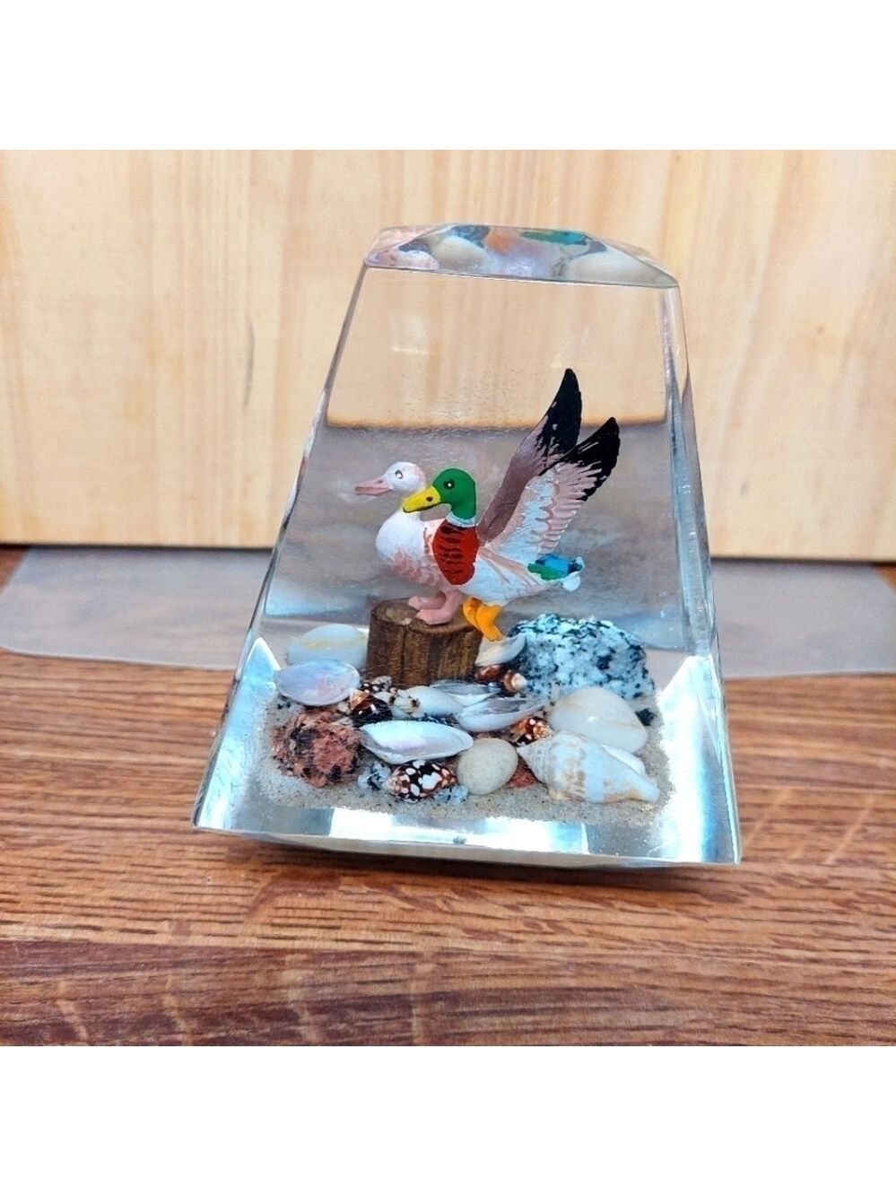 Vintage 80s BCH Plastics Lucite 3D Duck Scene Paperweight